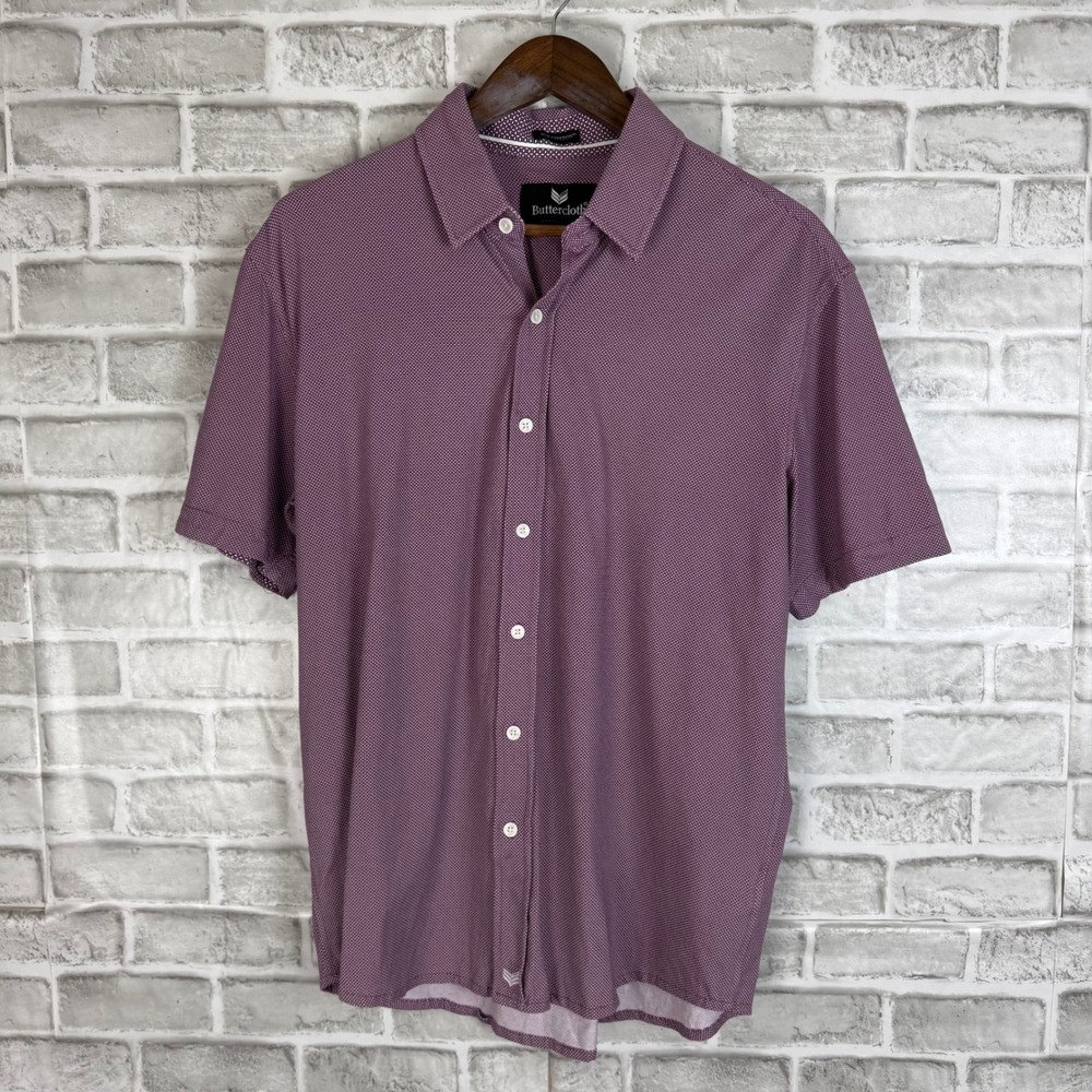 Buttercloth Icy Cotton Mens Large Regular Short Sleeve Button Down Shirt Purple